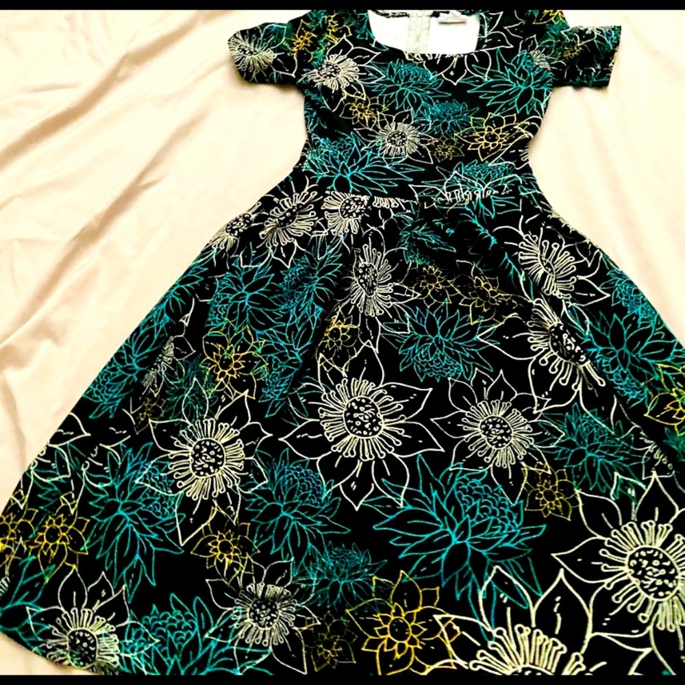 Floral Black and Green Dress
